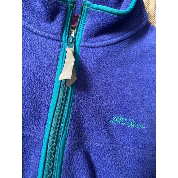 LL Bean Kids XL Fleece Vest Blue W/ Teal Zipper 100% Polyester USA Made - Picture 2 of 4